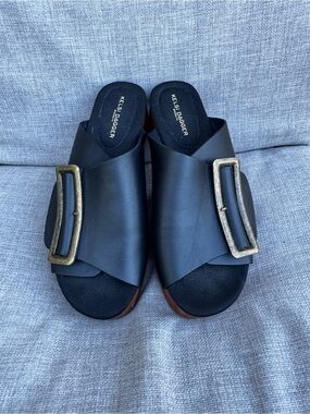 Kelsi Dagger Brooklyn Black Leather Buckle Slide Sandals Mules Size 9 / 39.5